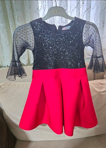 Kız Çocuk Kırmızı Parlak Uzun Kollu Elbise - Görsel 2