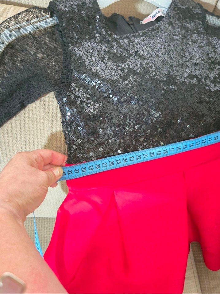 Kız Çocuk Kırmızı Parlak Uzun Kollu Elbise - Görsel 4