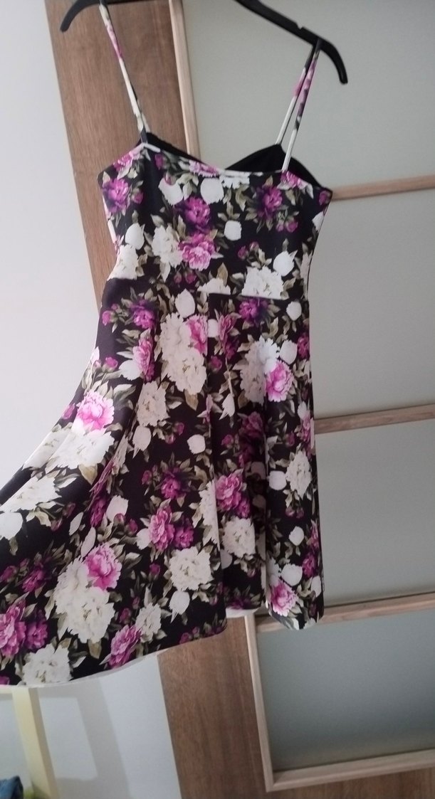 Mor Çiçek Desenli Strappy Mini Elbise - Görsel 2