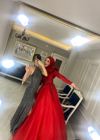 Gri Yılan Desenli Drapeli Uzun Abiye Elbise - Görsel 2