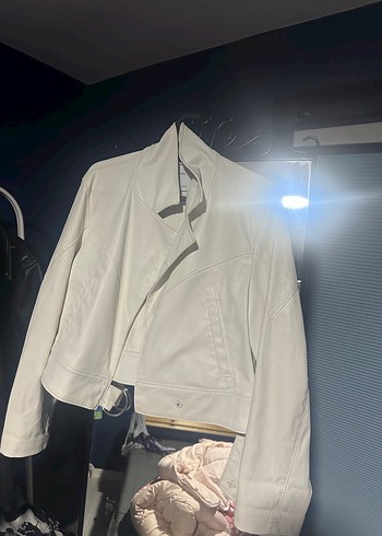 Beyaz Deri Kemerli Kadın Ceket - Görsel 2