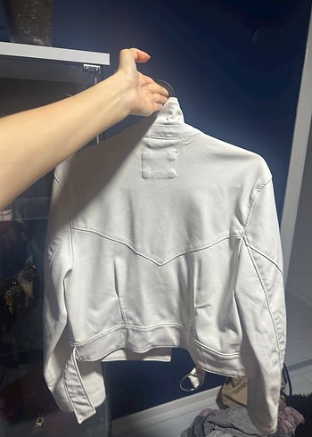 Beyaz Deri Kemerli Kadın Ceket - Görsel 4