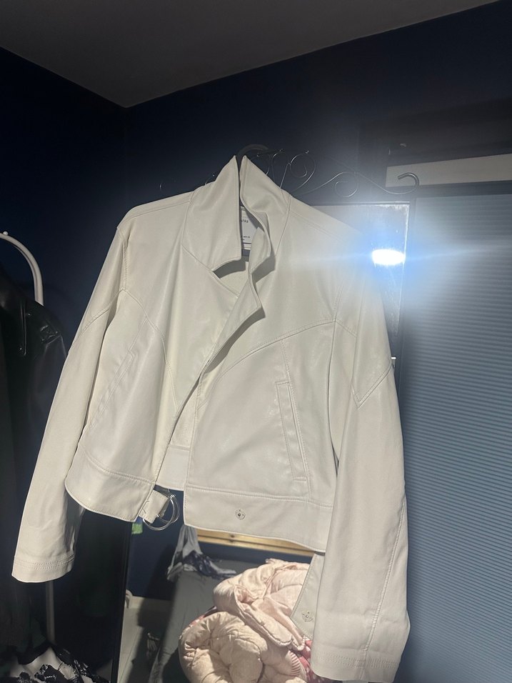 Beyaz Deri Kemerli Kadın Ceket - Görsel 2