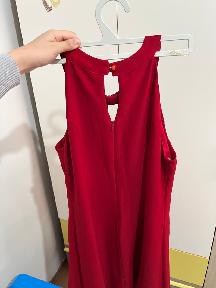 Kırmızı Drapeli Uzun Abiye Elbise - Görsel 2