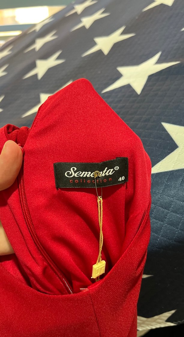 Kırmızı Drapeli Uzun Abiye Elbise - Görsel 4