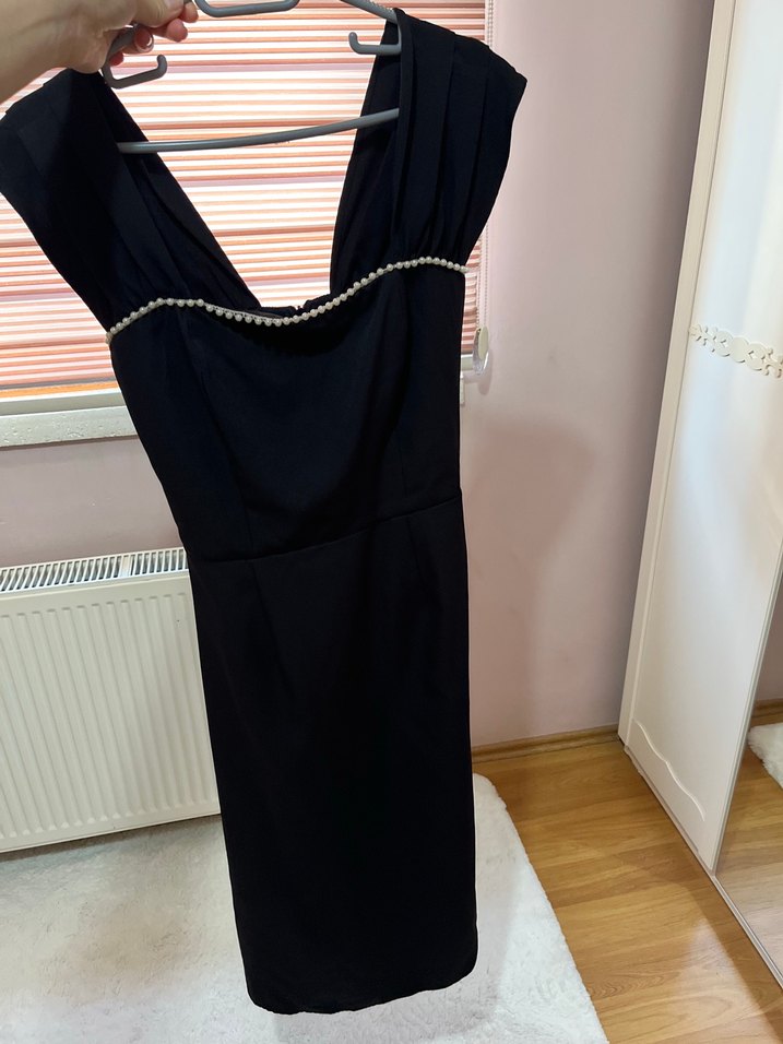 Siyah Drapeli Midi Abiye Elbise - Görsel 2