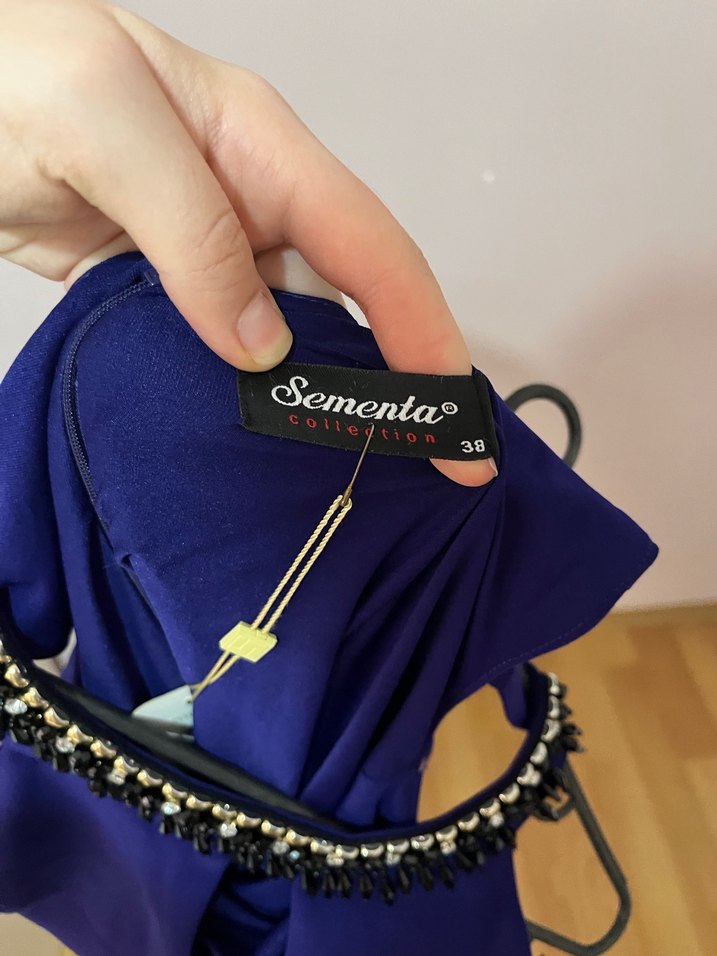 Drapeli Lacivert Midi Elbise - Görsel 3