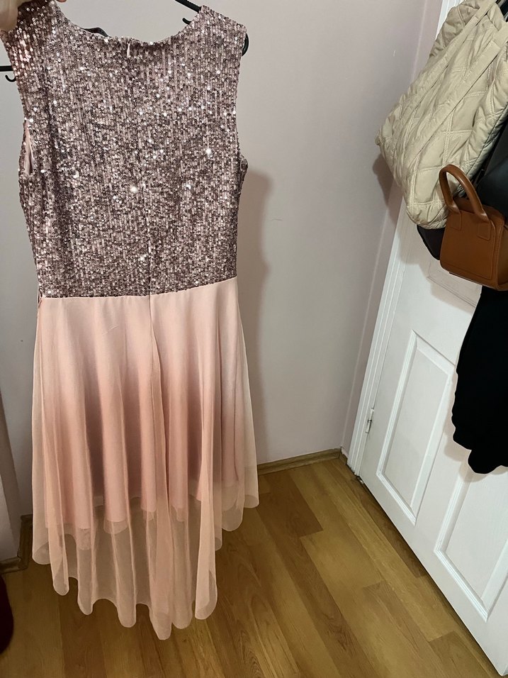 Pembe V Yakalı Dantel Detaylı Midi Elbise - Görsel 2