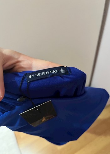 Mavi Drapeli V Yaka Midi Elbise - Görsel 2