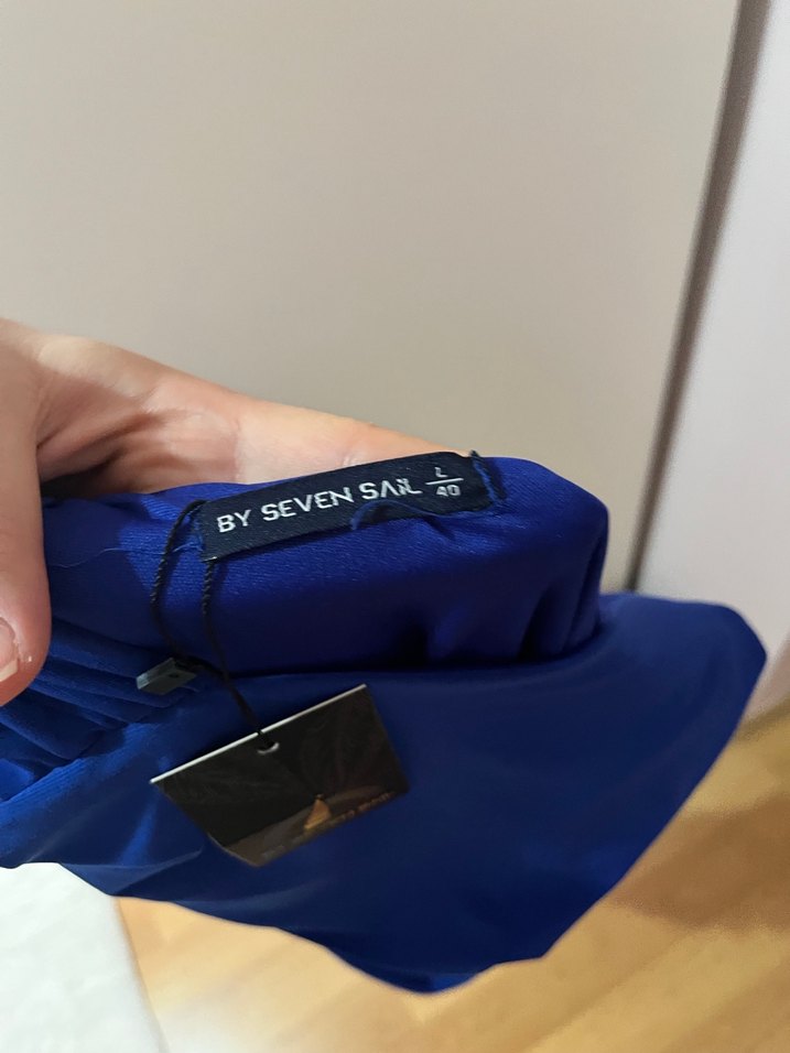 Mavi Drapeli V Yaka Midi Elbise - Görsel 2