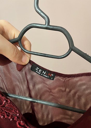 Bordo Midi Elbise, V Yaka, Kolsuz - Görsel 4