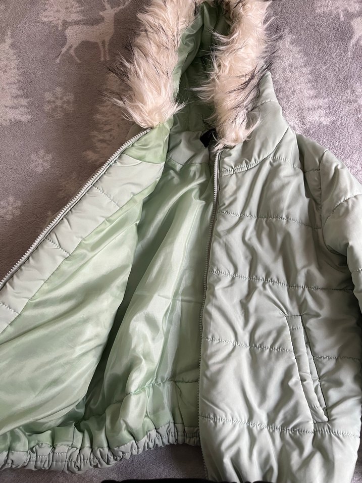 su yeşili Kapüşonlu Kadın Kışlık Mont - Görsel 2