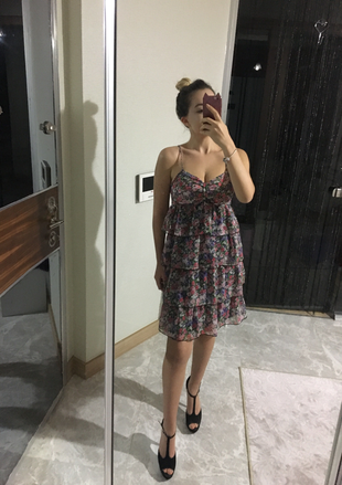 xs Beden Çiçekli Mini Elbise