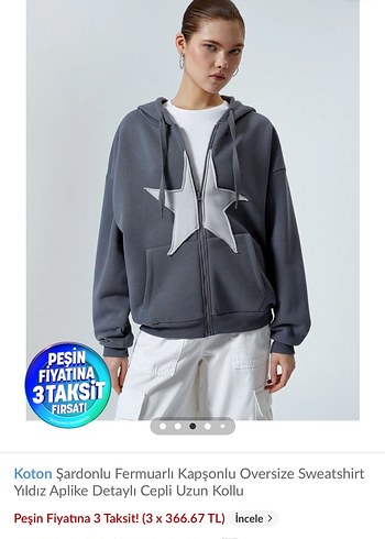 Koton Gri Kapüşonlu Oversize Sweatshirt