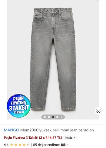 MANGO Mom2000 Yüksek Belli Gri Mom Jean
