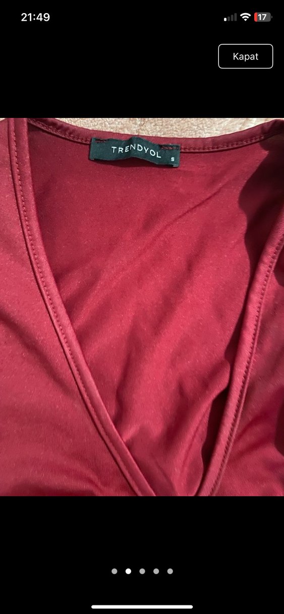 Bordo V Yaka Uzun Kollu Kadın Bluz - Görsel 2