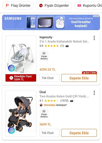 İki Fonksiyonlu Katlanabilir Bebek Salıncağı
