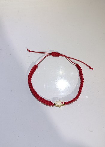 Kırmızı Balık figürü Boncuklu Kadın İp Bileklik - Görsel 2