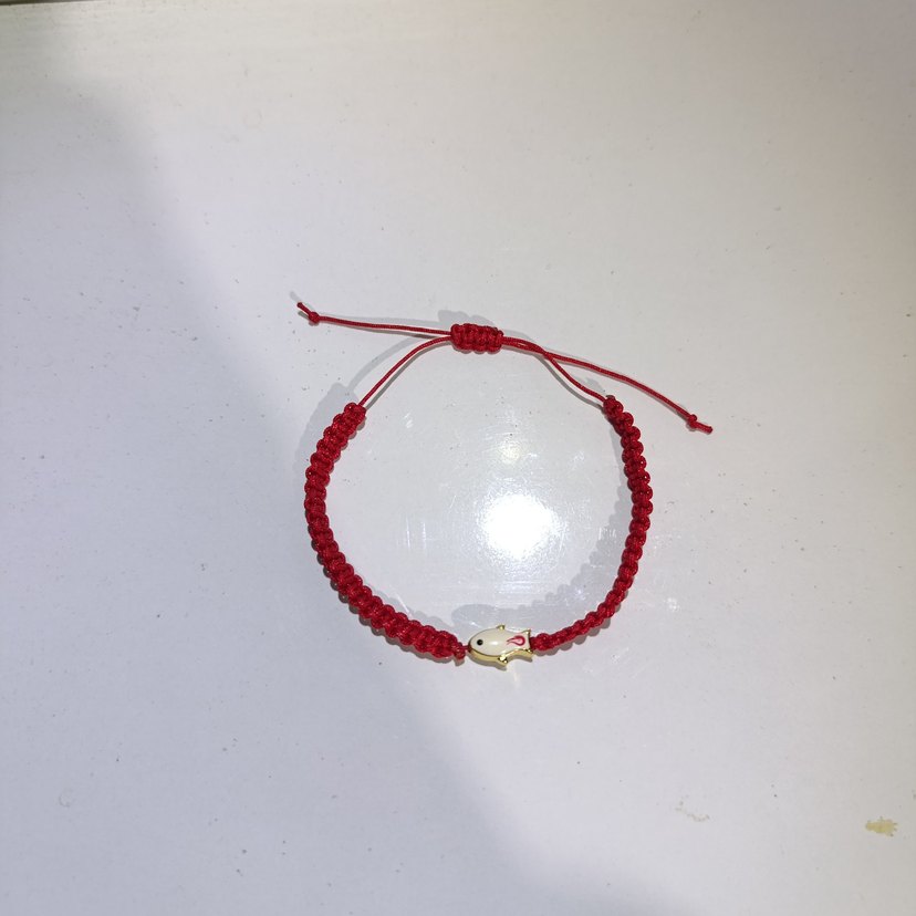 Kırmızı Balık figürü Boncuklu Kadın İp Bileklik - Görsel 2