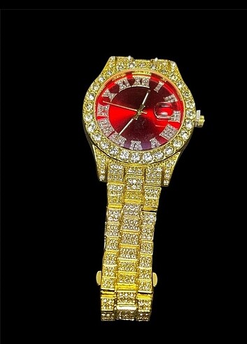 gold iced out drill watch kristal taşlı saat 