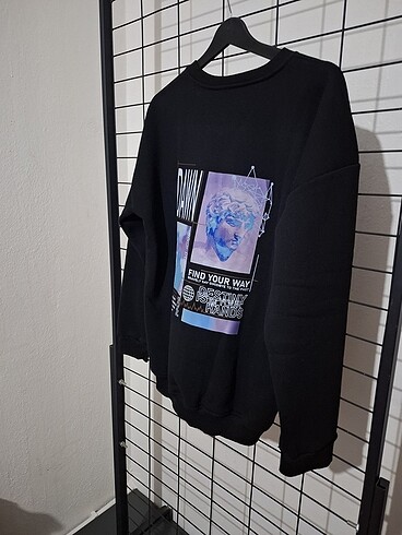 Diğer Ön Arka Baskılı Polarlı Sweatshirt M Beden