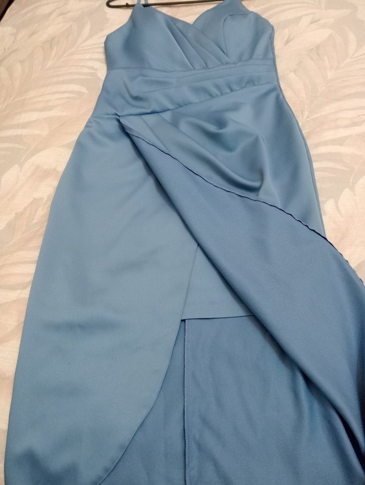 Mavi Drapeli Uzun Abiye Elbise - Görsel 2