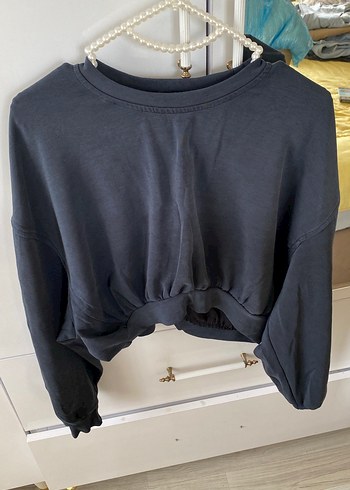 Addax Koyu Lacivert Crop Sweatshirt
