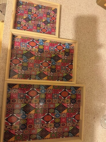  Beden 3lü ahşap tepsi