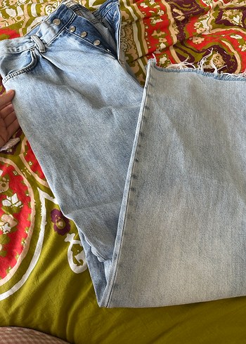 m Beden Bohem Gri Batik Desenli Bol Paça Uzun Kot
