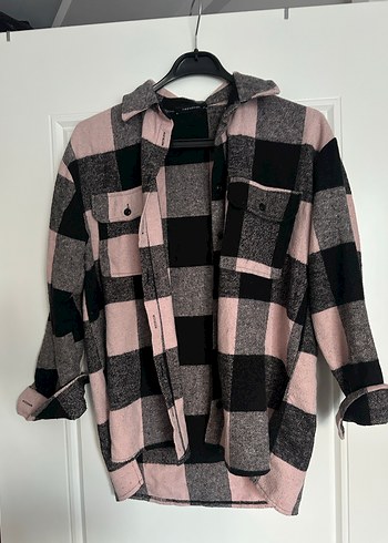 Düğmeli Pembe Siyah Ekose Kadın Gömlek - Görsel 3