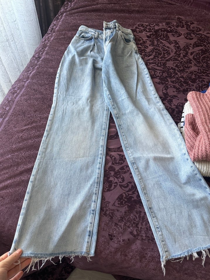 Geniş Kesim Uzun Mavi Kot Pantolon - Görsel 5