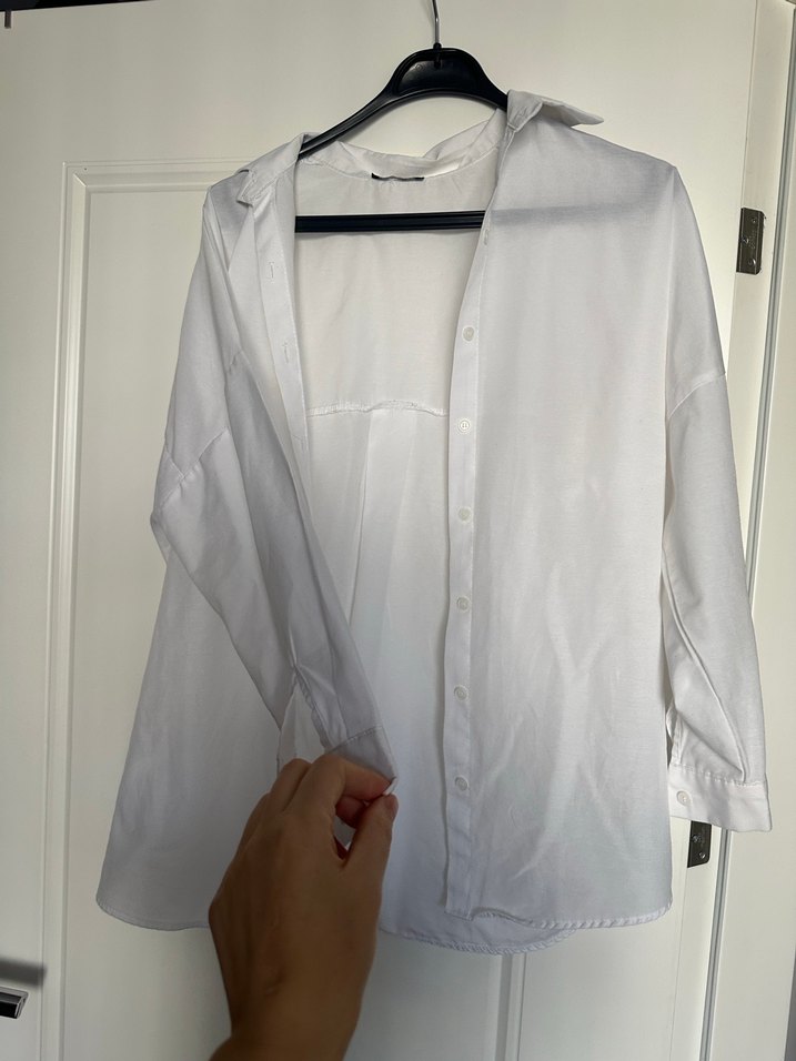 Gri Düğmeli Keten Kadın Gömlek - Görsel 4