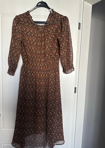 Bohem Midi Elbise, Yılan Desenli, Pilili, V Yakalı - Görsel 2