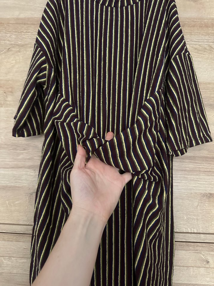 Çizgili Pilili Kadın Uzun hamile Elbise - Görsel 3