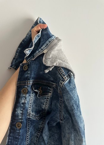 Kadın Mavi Denim Ceket, Düğmeli, Dar Kesim - Görsel 7
