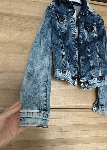 Kadın Mavi Denim Ceket, Düğmeli, Dar Kesim - Görsel 6