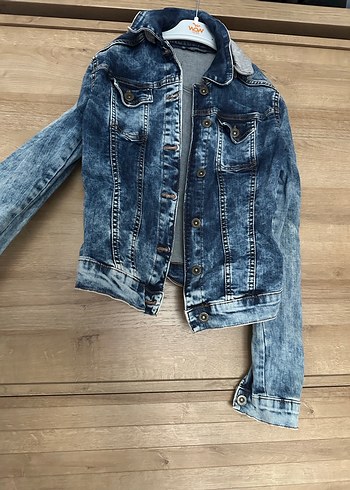 Kadın Mavi Denim Ceket, Düğmeli, Dar Kesim - Görsel 2