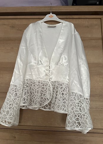 Dantel Detaylı Beyaz Saten gecelik - Görsel 7