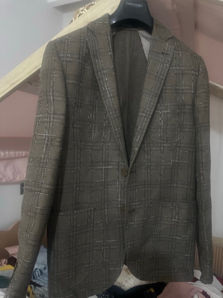 Düğmeli Kahverengi Erkek Takım Elbise Ceket - Görsel 4