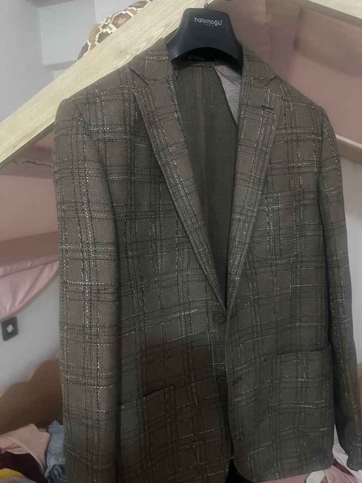 Düğmeli Kahverengi Erkek Takım Elbise Ceket - Görsel 5