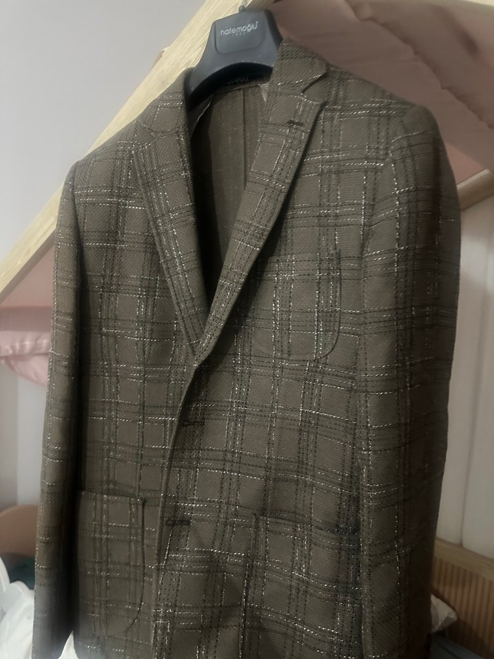 Düğmeli Kahverengi Erkek Takım Elbise Ceket - Görsel 3