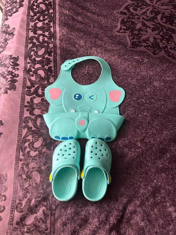 Fil Desenli Mavi Bebek Önlüğü ve Ayakkabısı - Görsel 5