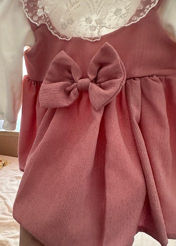 3-6 Ay Beden pembe Renk Pembe Nakışlı Fırfırlı Bohem Kız Elbisesi