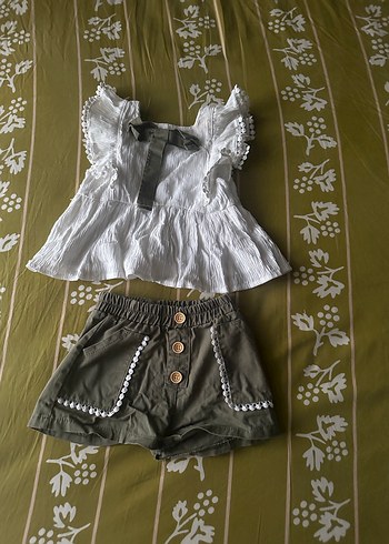 9 Ay Beden beyaz Renk Kız bebek şort alt üst takım 9-12 ay