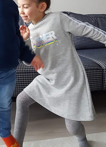 5 Yaş Beden gri Renk 5 yaş kiz cocuk koton sweat elbise