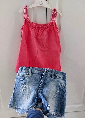 Tertemiz 3-4 yaş kız çocuk şort askılı tshirt
