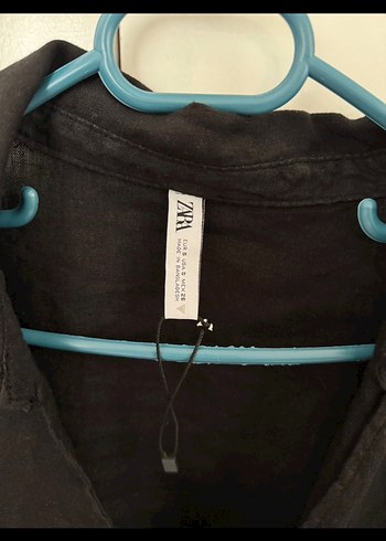 Siyah V Yaka Keten Gömlek - Görsel 3