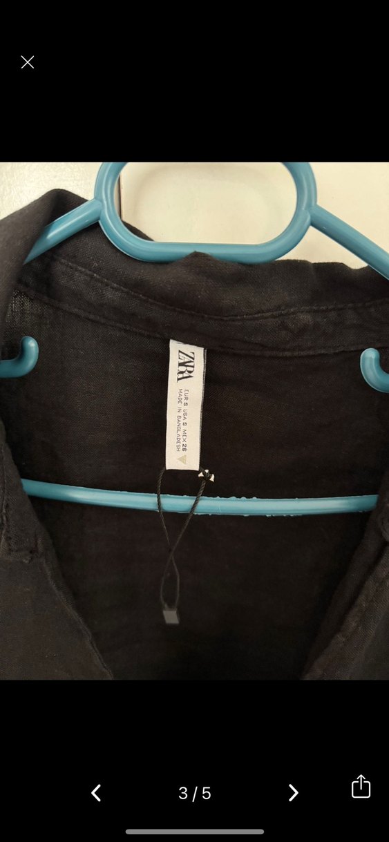 Siyah V Yaka Keten Gömlek - Görsel 3