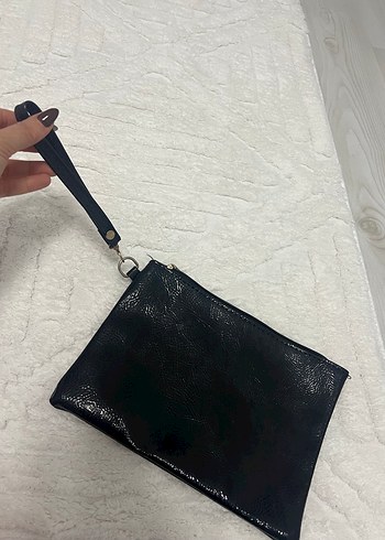 Diğer Siyah Yılan Derisi Desenli Deri Kadın Clutch Çanta