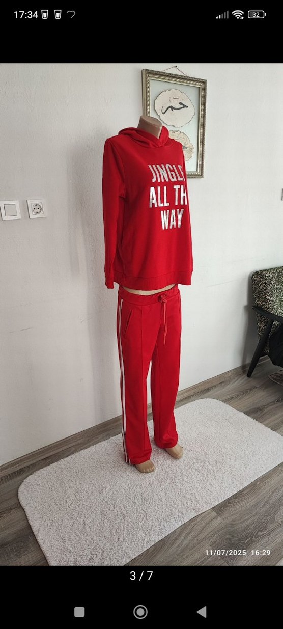 Kırmızı Baskılı Kapüşonlu Kadın Sweatshirt - Görsel 3